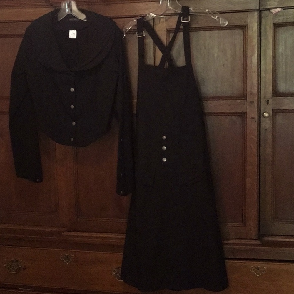 Black spandex overalls dress with matching cropped jacket
